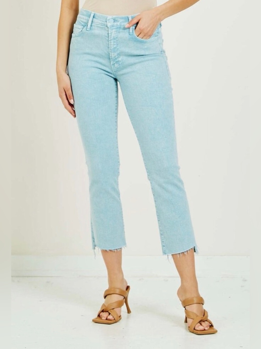 MOTHER The Insider Crop Step Fray Jeans in Aquatic, Size 27